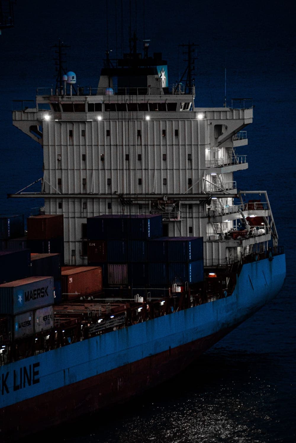 Container ship at night